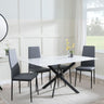 Clearance - Chopstick White Glass and Black Metal Dining Set - Metro Grey Leather Chairs with Black Legs
