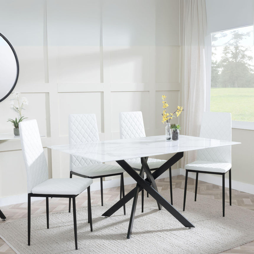 Clearance - Chopstick White Glass and Black Metal Dining Set - Metro White Leather Chairs with Black Legs-4