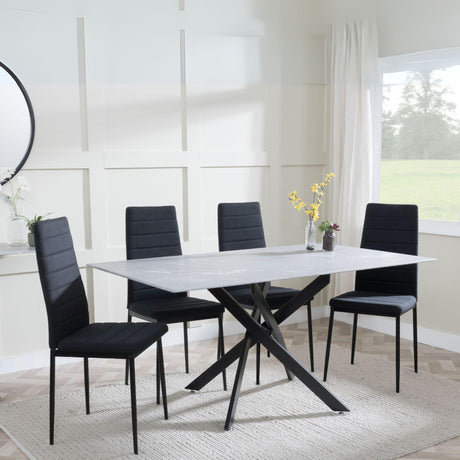 Clearance - Chopstick Grey Glass and Black Metal Dining Set - Lido Black Fabric Chairs with Black Legs-4