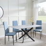 Clearance - Chopstick Grey Glass and Black Metal Dining Set - Lido Blue Fabric Chairs with Black Legs-5