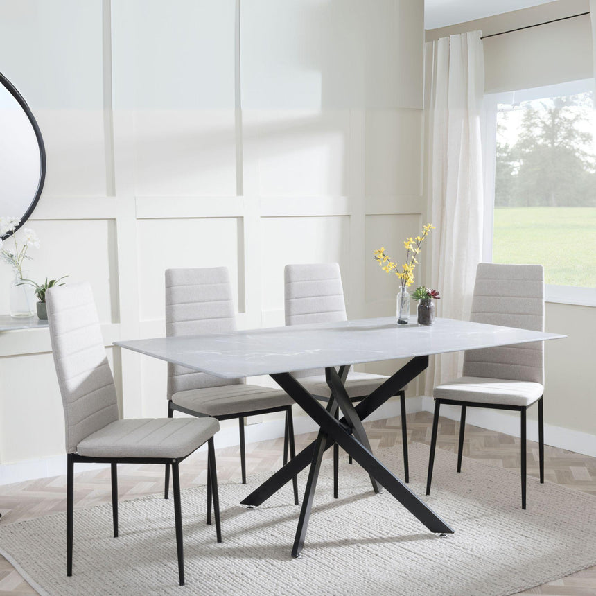 Clearance - Chopstick Grey Glass and Black Metal Dining Set - Lido Sand Fabric Chairs with Black Legs-3
