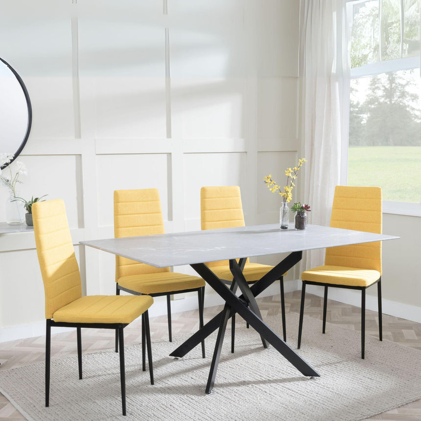 Clearance - Chopstick Grey Glass and Black Metal Dining Set - Lido Yellow Fabric Chairs with Black Legs-2