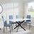 Clearance - Chopstick White Glass and Black Metal Dining Set - Lido Blue Fabric Chairs with Black Legs-2