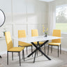Clearance - Chopstick White Glass and Black Metal Dining Set - Lido Yellow Fabric Chairs with Black Legs-5