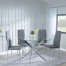 Chopstick Clear Glass and Chrome Metal 4 Seater Round Dining Set - 4 Metro Grey Leather Chairs with Chrome Legs-2