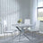 Chopstick Grey Glass and Chrome Metal 4 Seater Round Dining Set - 4 Metro White Leather Chairs with Chrome Legs-4
