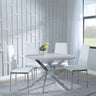 Clearance - Chopstick Grey Glass and Chrome Metal 4 Seater Round Dining Set - 4 Metro White Leather Chairs with Chrome Legs-5