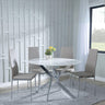 Clearance - Chopstick White Glass and Chrome Metal 4 Seater Round Dining Set - 4 Metro Beige Leather Chairs with Chrome Legs-4