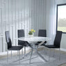Clearance - Chopstick White Glass and Chrome Metal 4 Seater Round Dining Set - 4 Metro Black Leather Chairs with Chrome Legs-3