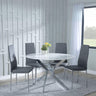 Clearance - Chopstick White Glass and Chrome Metal 4 Seater Round Dining Set - 4 Metro Grey Leather Chairs with Chrome Legs-2