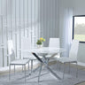 Clearance - Chopstick White Glass and Chrome Metal 4 Seater Round Dining Set - 4 Metro White Leather Chairs with Chrome Legs