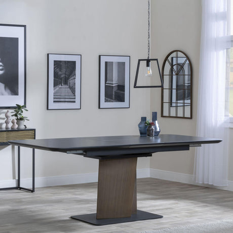Catalina Black Ceramic Extending Dining Table with Bronze Pedastal Base - 160cm-200cm