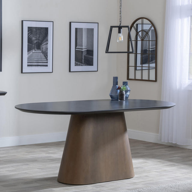 Danetti 180cm Dark Grey Ceramic Oval Dining Table with Bronze Pedestal Base