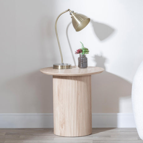 Bern Fluted Oak Effect Round End Table with Drum Base-2