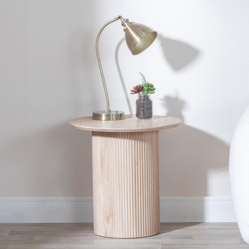 Bern Fluted Oak Effect Round End Table with Drum Base