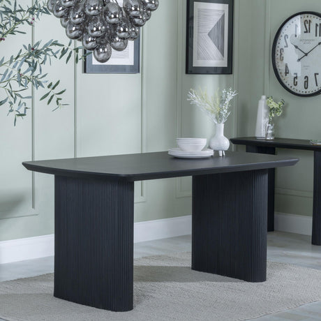 Bern Fluted 6 Seater Black Pedestal Dining Table - 160cm