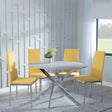 Chopstick Grey Glass and Chrome Metal 4 Seater Round Dining Set - 4 Lido Yellow Fabric Chairs with Chrome Legs