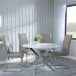 Clearance - Chopstick White Glass and Chrome Metal 4 Seater Round Dining Set - 4 Roma Beige Faux Leather Dining Chair