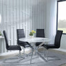 Clearance - Chopstick White Glass and Chrome Metal 4 Seater Round Dining Set - 4 Roma Black Faux Leather Dining Chair-2