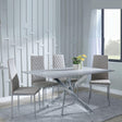 Clearance - Chopstick Grey Glass and Chrome Metal Dining Set - Metro Beige Leather Chairs with Chrome Legs