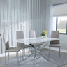 Clearance - Chopstick White Glass and Chrome Metal Dining Set - Metro Beige Leather Chairs with Chrome Legs-5