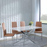 Clearance - Chopstick White Glass and Chrome Metal Dining Set - Metro Burnt Orange Leather Chairs with Chrome Legs-6