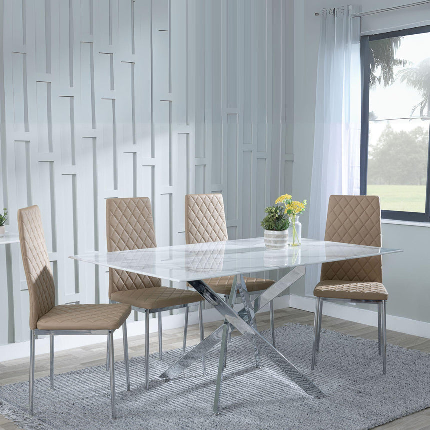 Ashley White Glass and Chrome Metal Dining Set - Novato Leather Dining Chairs