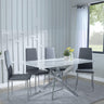 Clearance - Chopstick White Glass and Chrome Metal Dining Set - Metro Grey Leather Chairs with Chrome Legs-3