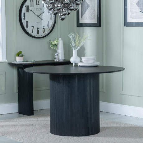 Bern Fluted 4 Seater Black Round Dining Table with Drum Base - 120cm-2