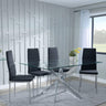 Clearance - Chopstick Clear Glass and Chrome Metal Dining Set - Lido Black Fabric Chairs with Chrome Legs-4