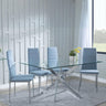 Clearance - Chopstick Clear Glass and Chrome Metal Dining Set - Lido Blue Fabric Chairs with Chrome Legs-2