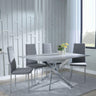 Clearance - Chopstick Grey Glass and Chrome Metal Dining Set - Lido Dark Grey Fabric Chairs with Chrome Legs