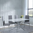 Clearance - Chopstick White Glass and Chrome Metal Dining Set - Lido Dark Grey Fabric Chairs with Chrome Legs