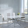 Clearance - Chopstick White Glass and Chrome Metal Dining Set - Lido Sand Fabric Chairs with Chrome Legs-3