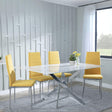 Clearance - Chopstick White Glass and Chrome Metal Dining Set - Lido Yellow Fabric Chairs with Chrome Legs