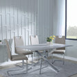 Clearance - Chopstick Grey Glass and Chrome Metal Dining Set - Bianco Beige Faux Leather Dining Chair