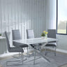 Clearance - Chopstick White Glass and Chrome Metal Dining Set - Roma Grey Faux Leather Dining Chair-3