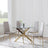 Chopstick Clear Glass and Gold Metal 4 Seater Round Dining Set - 4 Metro Beige Leather Chairs with Gold Legs-5