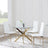 Chopstick Clear Glass and Gold Metal 4 Seater Round Dining Set - 4 Metro White Leather Chairs with Gold Legs-4