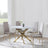 Chopstick Grey Glass and Gold Metal 4 Seater Round Dining Set - 4 Metro Beige Leather Chairs with Gold Legs-5