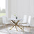 Chopstick Grey Glass and Gold Metal 4 Seater Round Dining Set - 4 Metro White Leather Chairs with Gold Legs-4