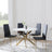Chopstick White Glass and Gold Metal 4 Seater Round Dining Set - 4 Metro Black Leather Chairs with Gold Legs-2
