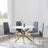 Chopstick White Glass and Gold Metal 4 Seater Round Dining Set - 4 Metro Grey Leather Chairs with Gold Legs