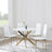 Chopstick White Glass and Gold Metal 4 Seater Round Dining Set - 4 Metro White Leather Chairs with Gold Legs-3