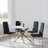Chopstick Blue Glass and Gold Metal 4 Seater Round Dining Set - 4 Lido Black Fabric Chairs with Gold Legs-4