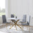 Chopstick Blue Glass and Gold Metal 4 Seater Round Dining Set - 4 Lido Dark Grey Fabric Chairs with Gold Legs-5