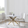 Chopstick Blue Glass and Gold Metal 4 Seater Round Dining Set - 4 Lido Sand Fabric Chairs with Gold Legs-3