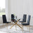Chopstick Clear Glass and Gold Metal 4 Seater Round Dining Set - 4 Lido Black Fabric Chairs with Gold Legs