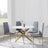 Chopstick White Glass and Gold Metal 4 Seater Round Dining Set - 4 Lido Dark Grey Fabric Chairs with Gold Legs-4