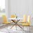 Chopstick White Glass and Gold Metal 4 Seater Round Dining Set - 4 Lido Yellow Fabric Chairs with Gold Legs-5